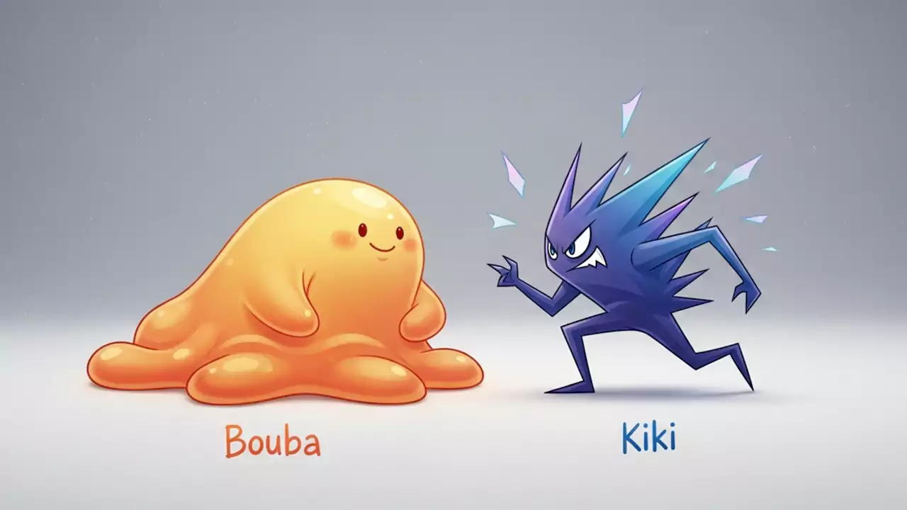 An illustration of Bouba and Kiki characters representing round and sharp shapes.